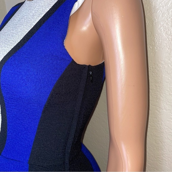 H&M Blue Black White Open Back Peplum Top Side Zip SZ 2 - Picture 4 of 9